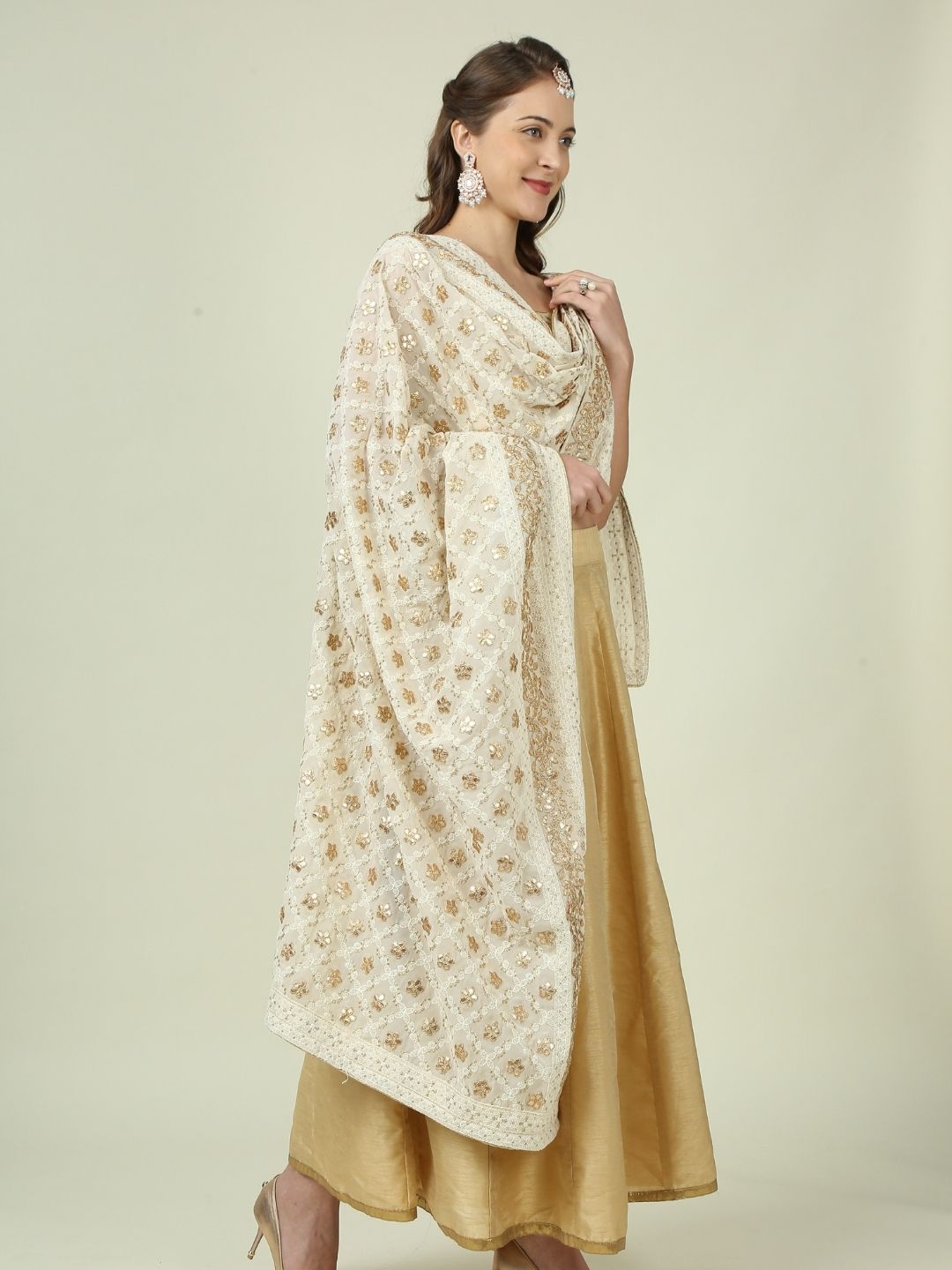Cream Gotta Patti Velvet Dupatta main image 1