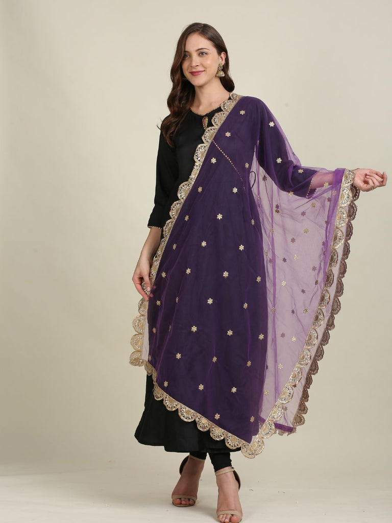 Embroidered Net Dupatta with Scallops – Dupatta Bazaar