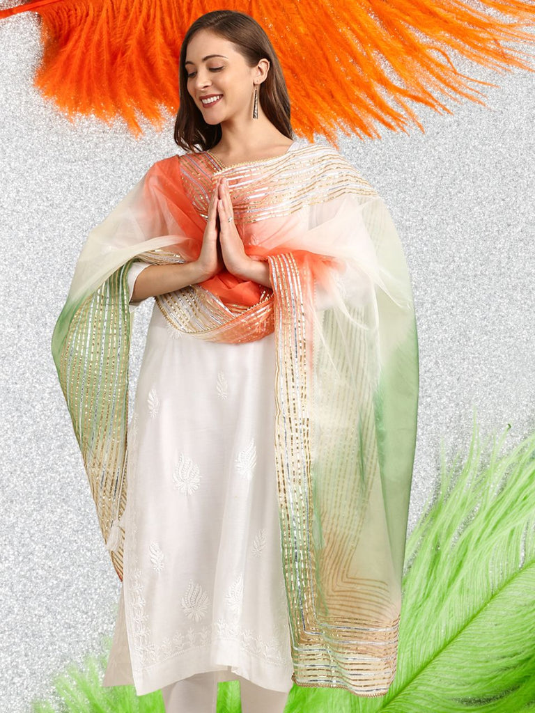Tricolour (Tiranga) Organza Dupatta with Gotta Work
