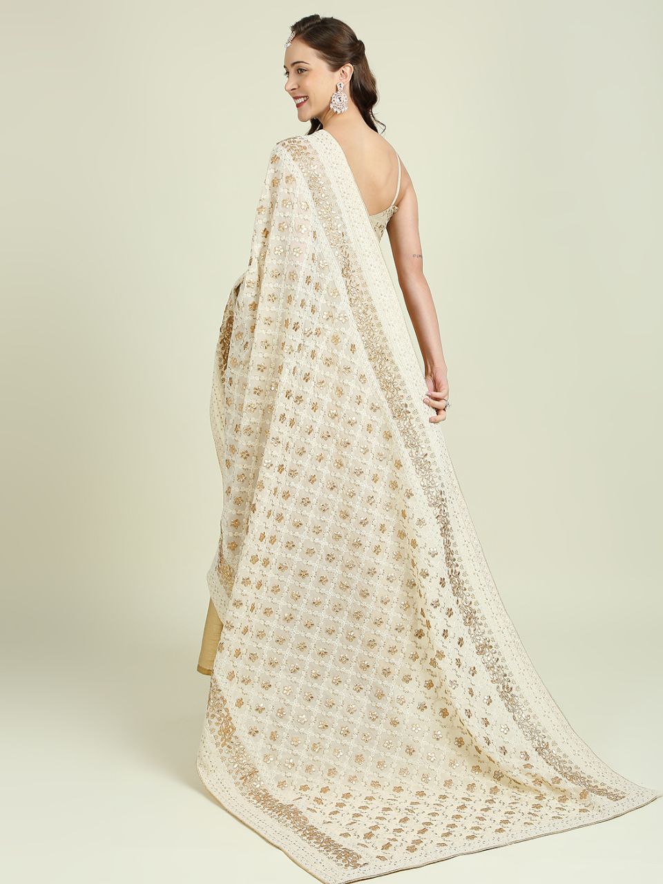 Cream Gotta Patti Velvet Dupatta