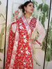 Embroidered Parsi Gara Red Georgette Dupatta with White Thread Work