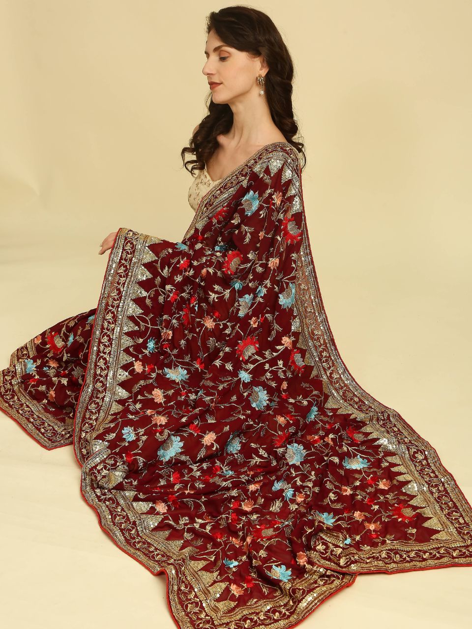 Black Georgette Embellished Scallop Dupatta