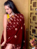 Maroon Velvet Dupatta with Mustard Embroidery & Cutwork Embroidery