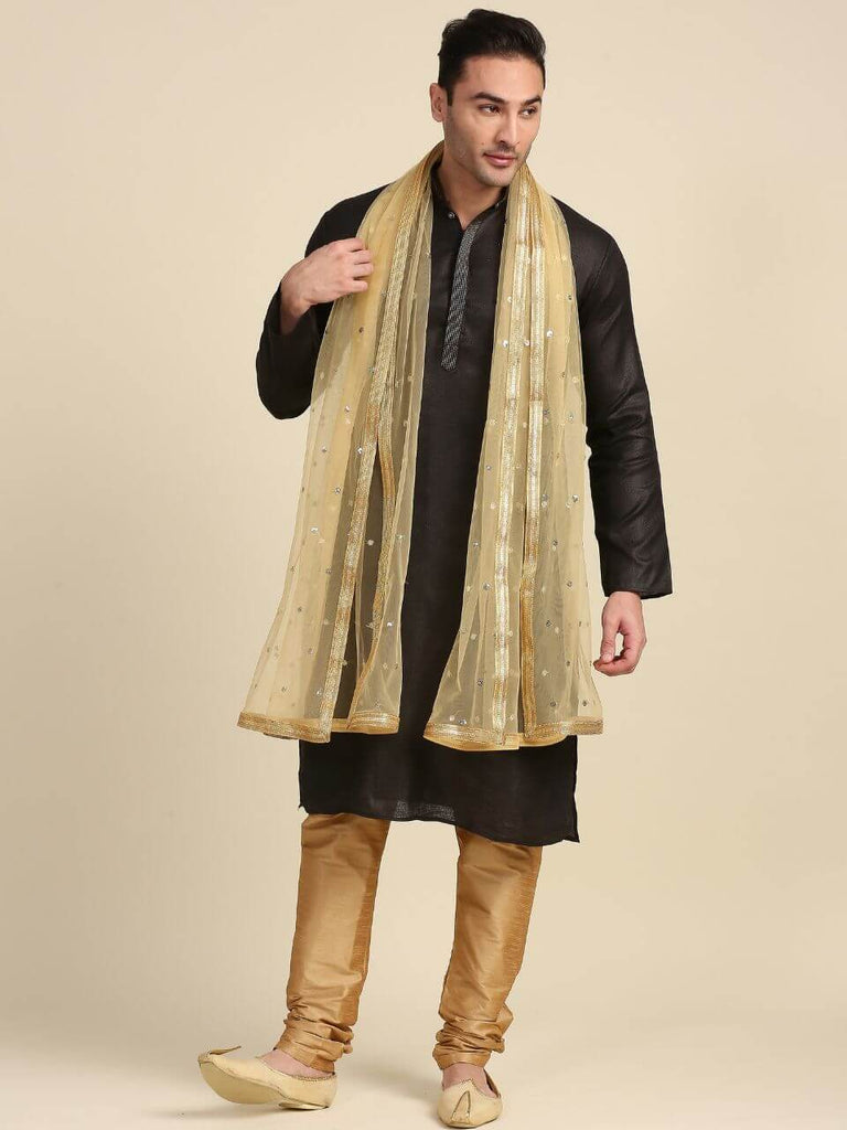 Men's Embellished Gold Net Dupatta for Kurta/Sherwani/Achkan – Dupatta  Bazaar
