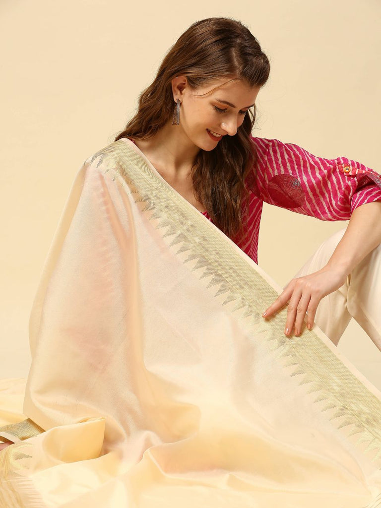 Banarasi Silk Dupatta with Temple Border