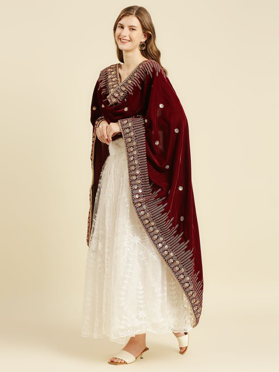 Maroon Gotta Patti Velvet Dupatta main image 1