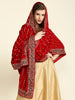 Multicolour Embroidered Red Velvet Dupatta