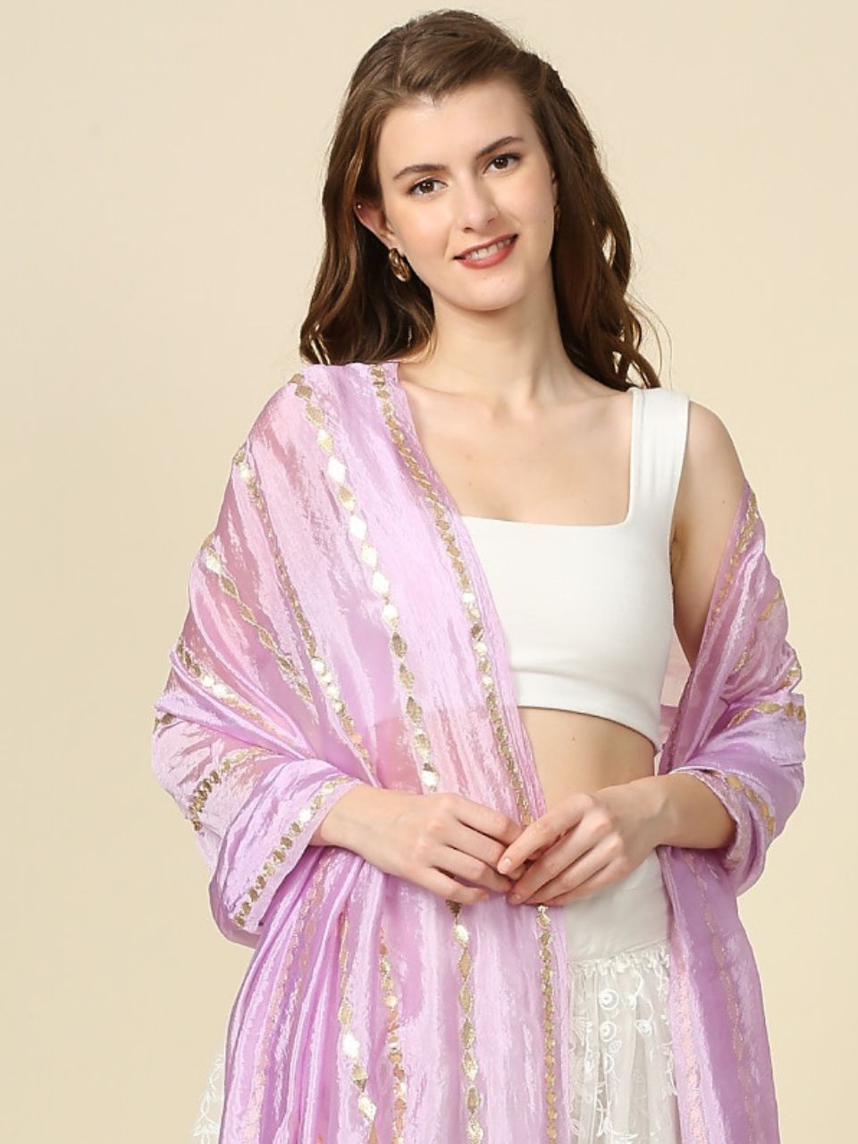 Fawn Gotta Patti with Tassels Work Silk Dupatta main image 0