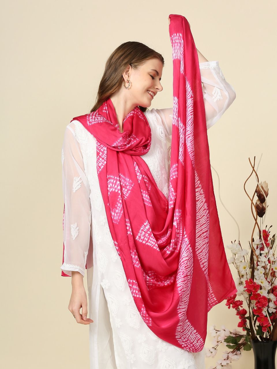Mulmul Organza Printed Indira Rani Pink Dupatta main image 0