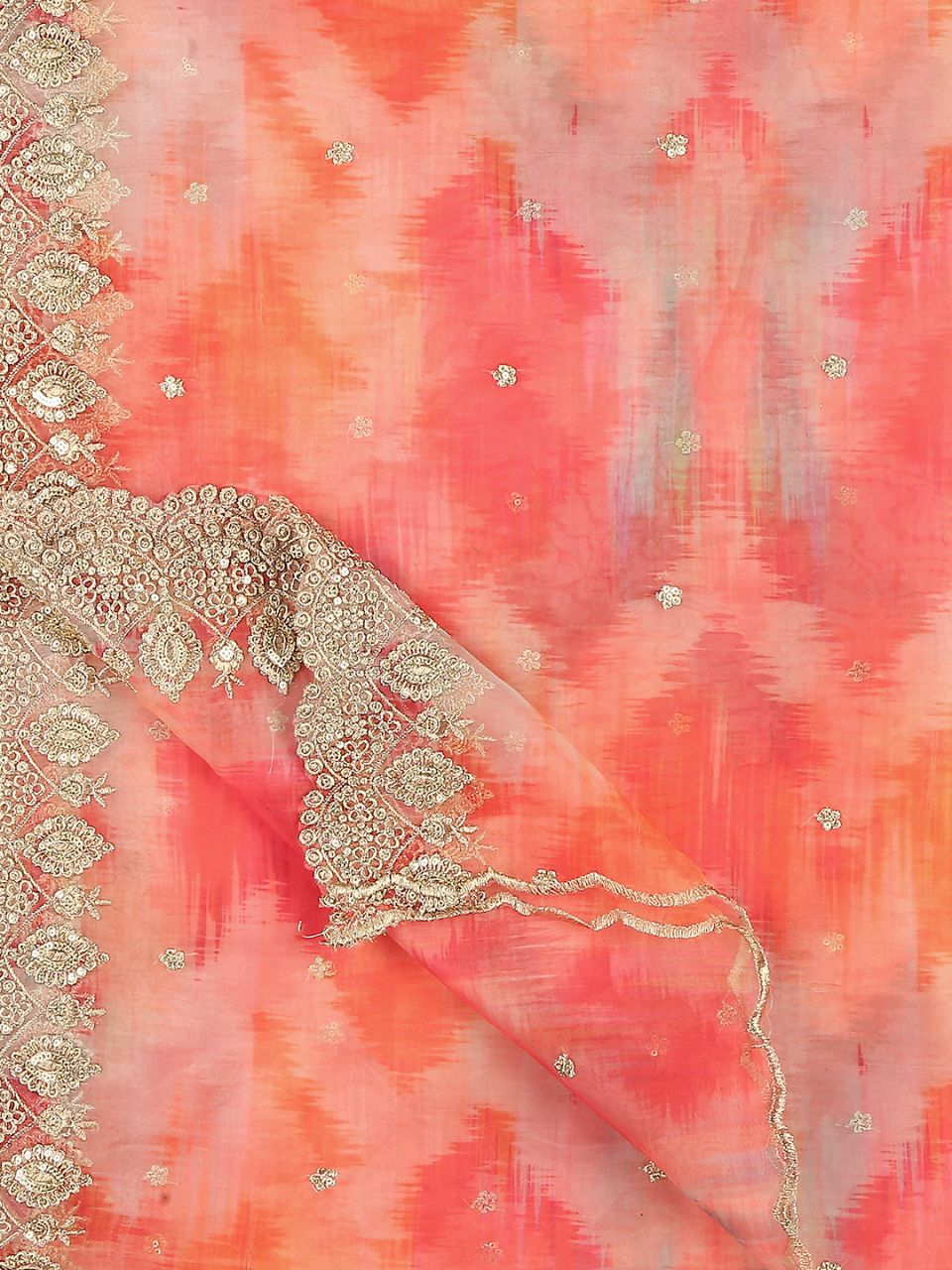 Organza Red dupatta with golden detailing and border main image 1