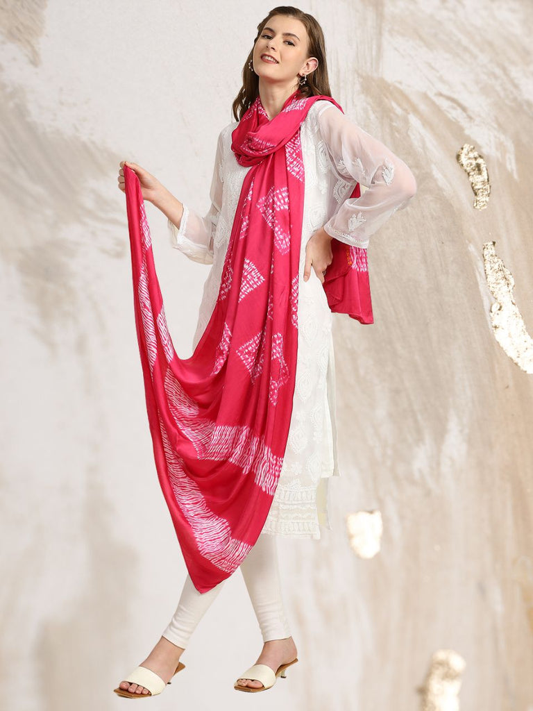 Rani Pink Bandhini Modal Silk Dupatta
