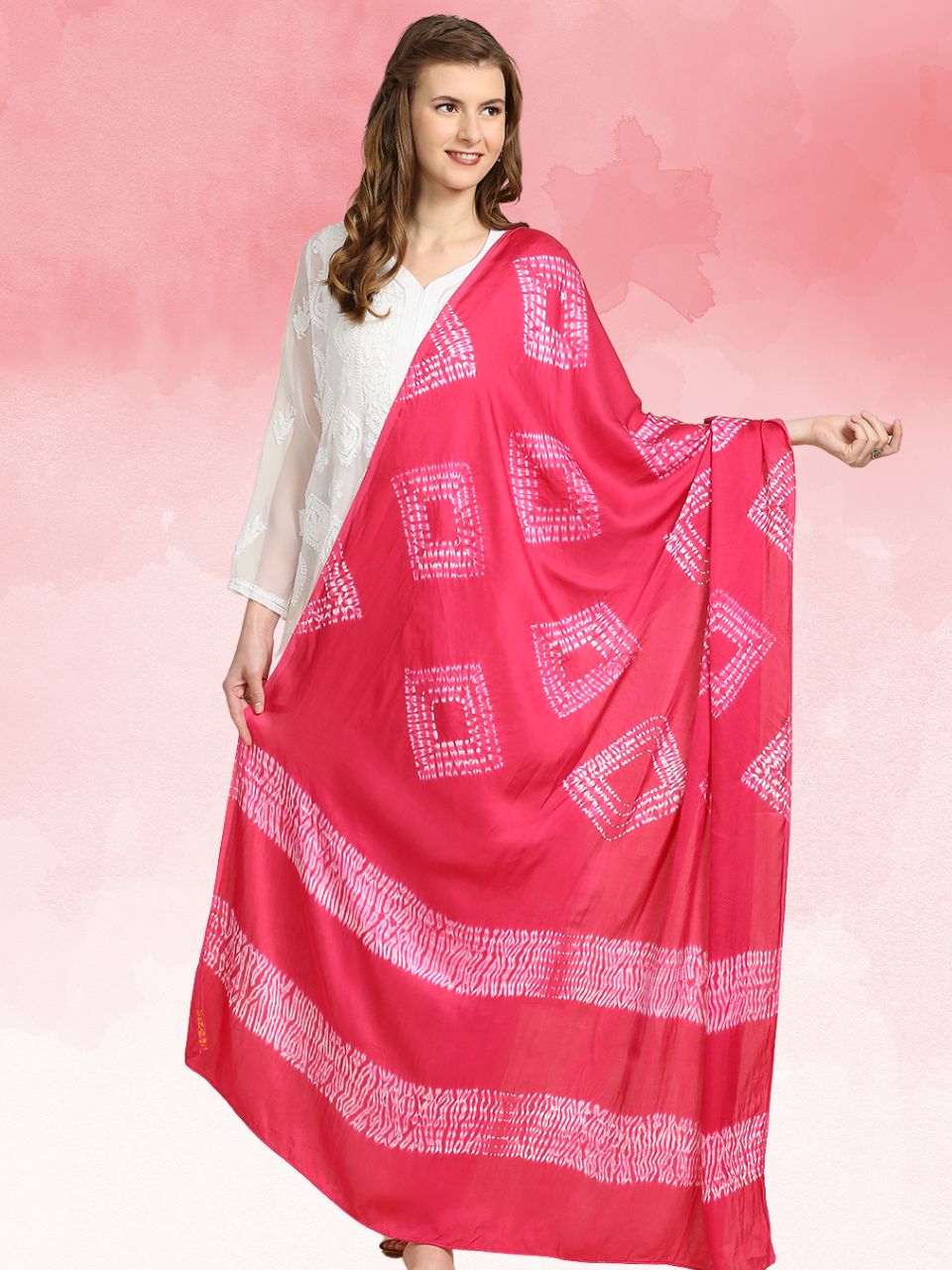 Rani Pink Printed Mulmul Dupatta