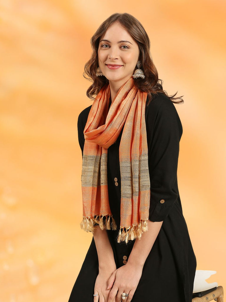 Oramge Cotton Silk Stole/Dupatta