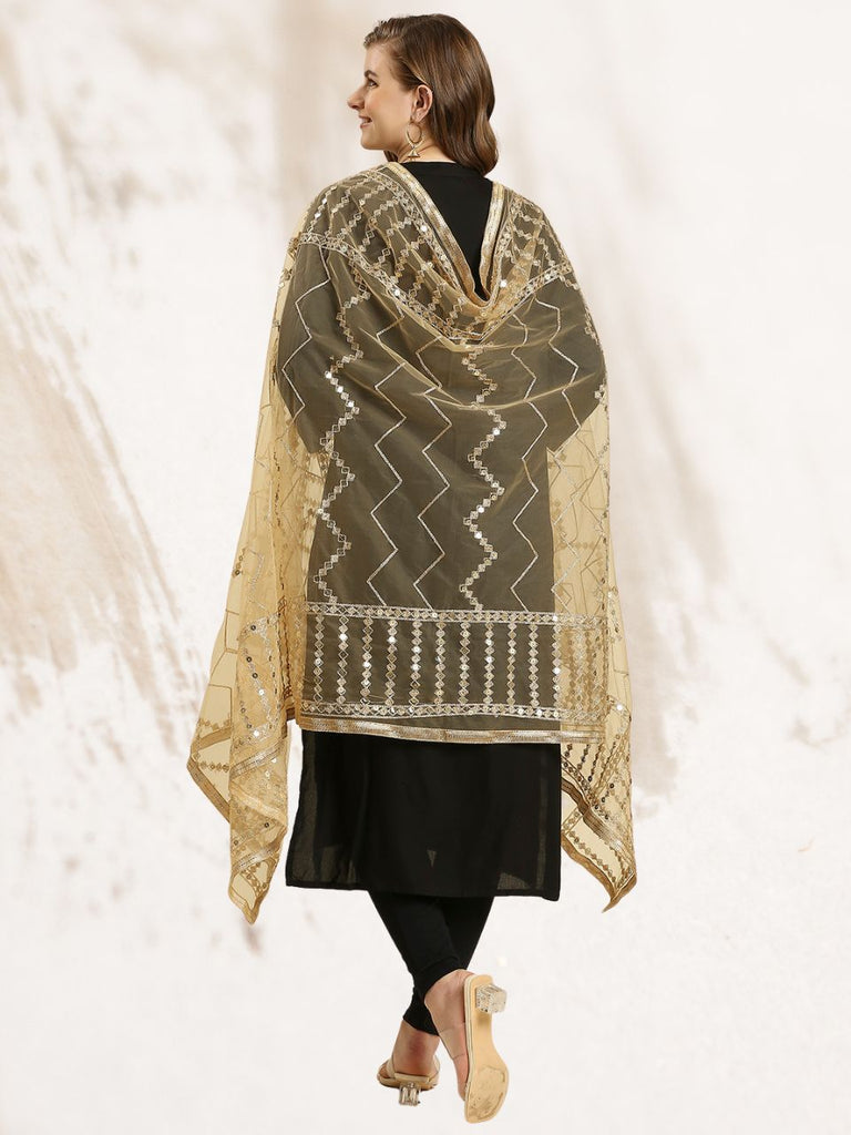 Gold Net Embroidered & Sequined Dupatta