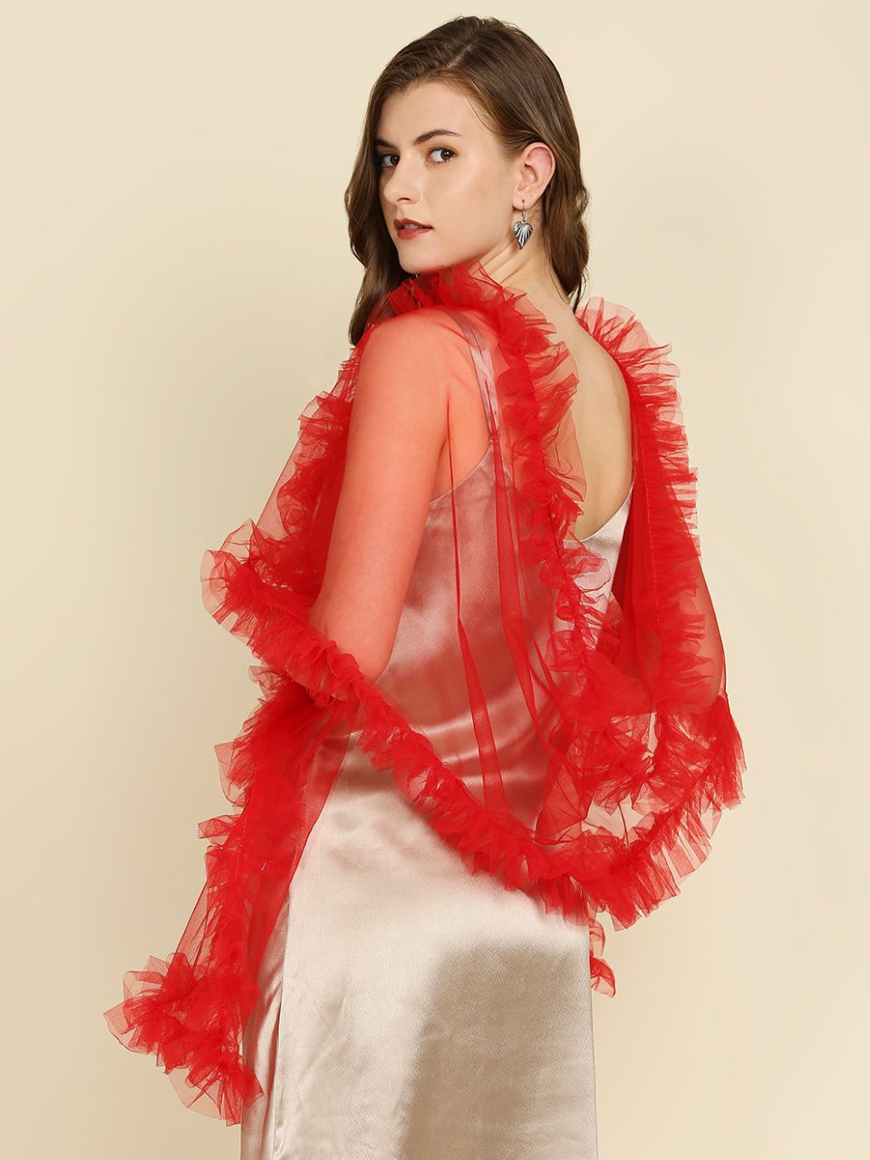 Red Net Ruffle Scarf/ Stole – Dupatta Bazaar