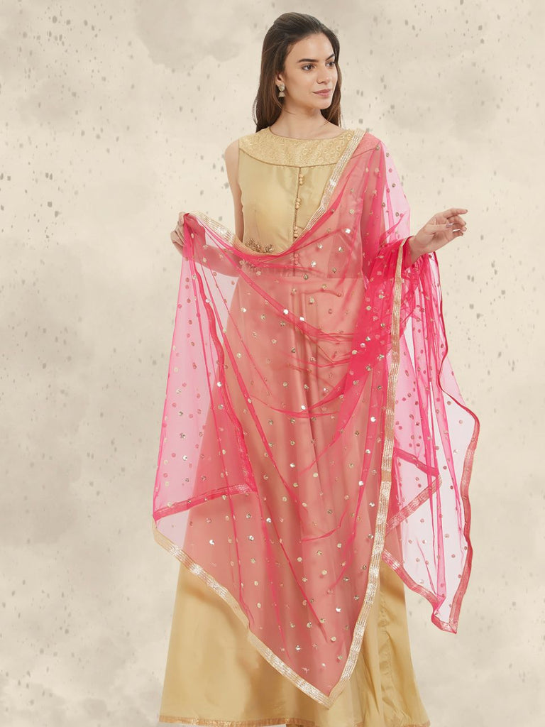 Embellished Pink Net Dupatta