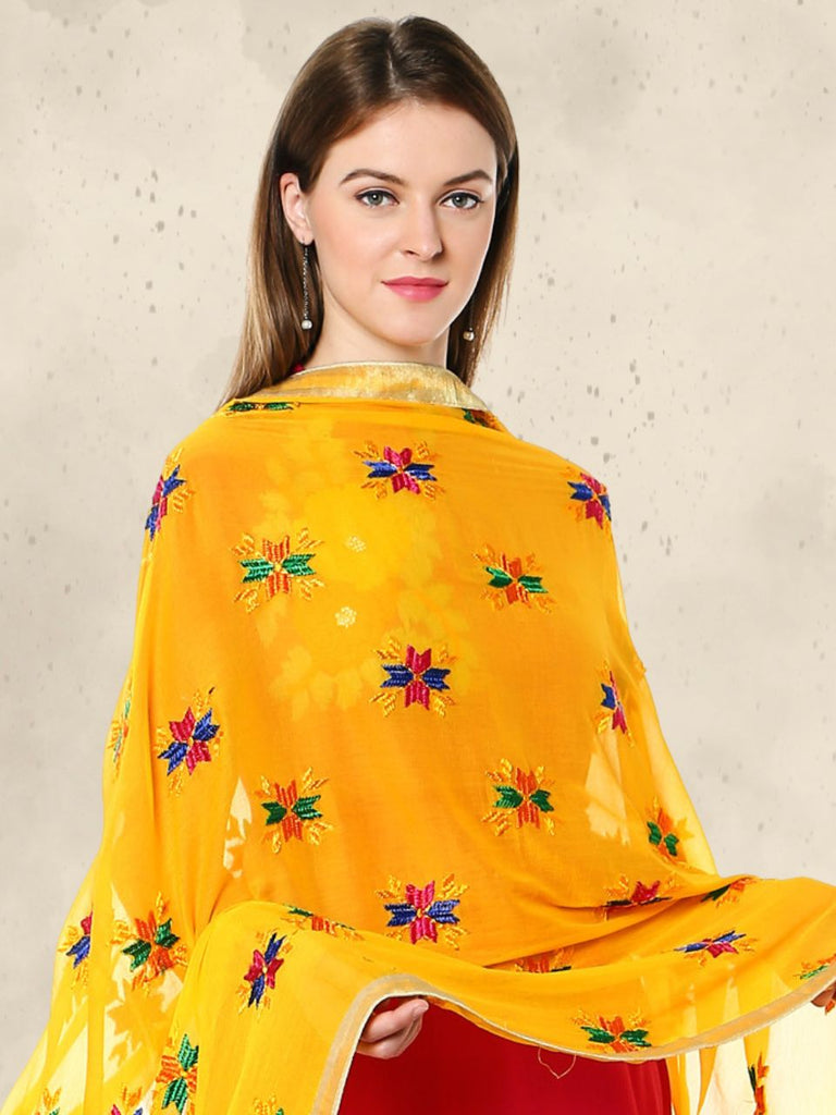 Yellow Phulkari Chiffon Dupatta