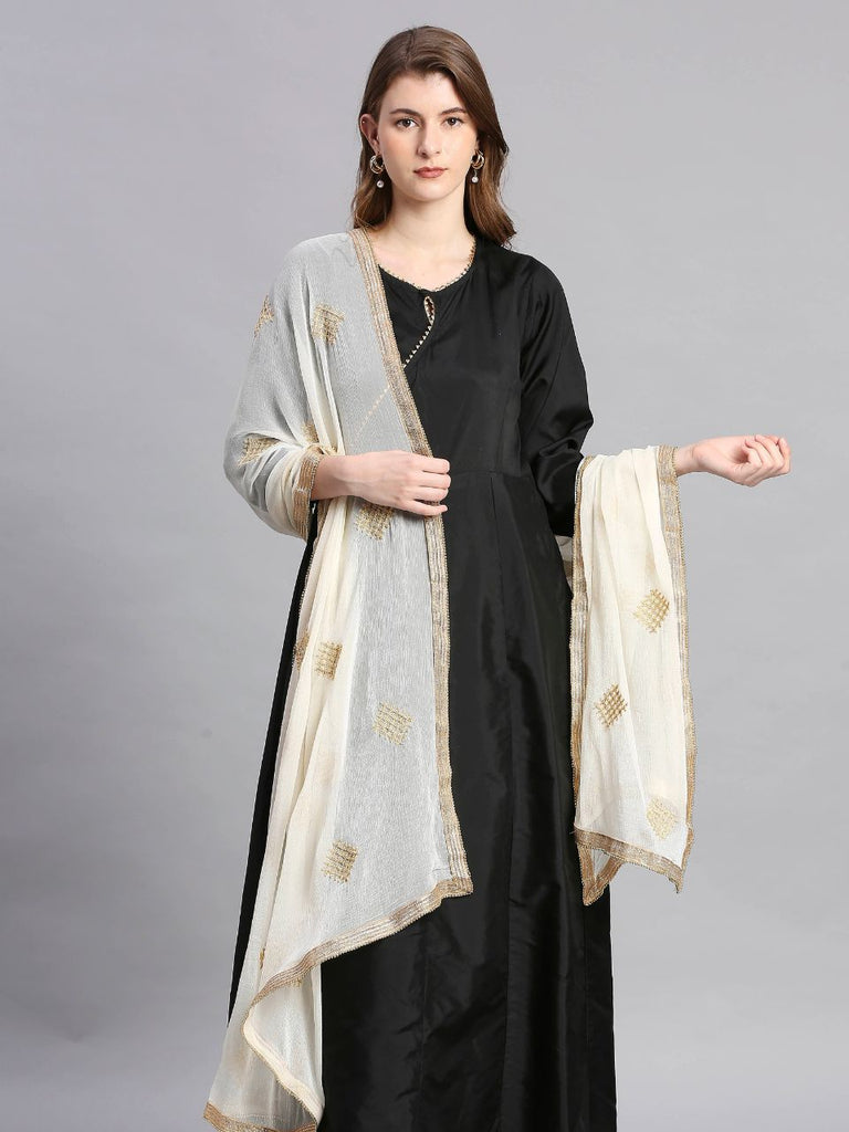 Fashtastic Damen Chiffon Dupatta | Golden Bedruckt Mit Spitzenrändern | Leichter Schal 2,25m Länge