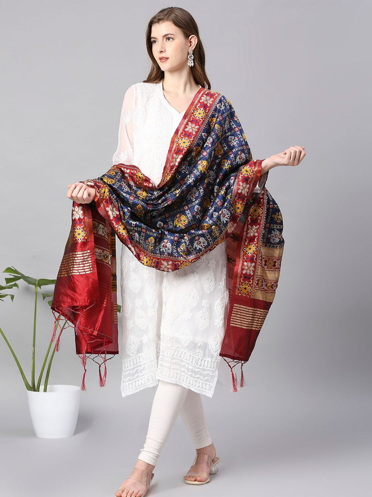 Navy Blue Banarasi Patola Silk Dupatta