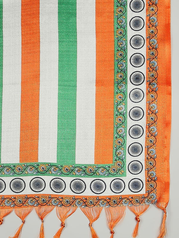 Orange Chiffon Tie & Dye Tricolor Triranga Dupatta