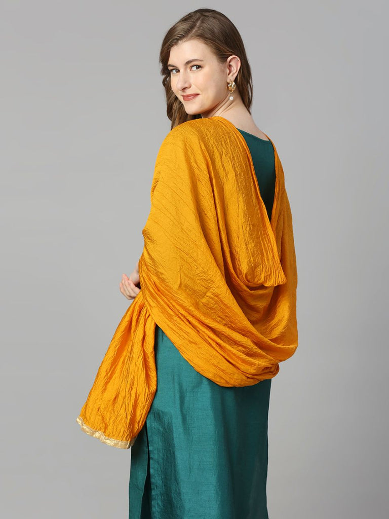 Mustard Printed Silk Blend Dupatta