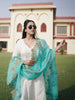 Sea Green Embroidered Glass Tissue Dupatta with Gold Cutwork