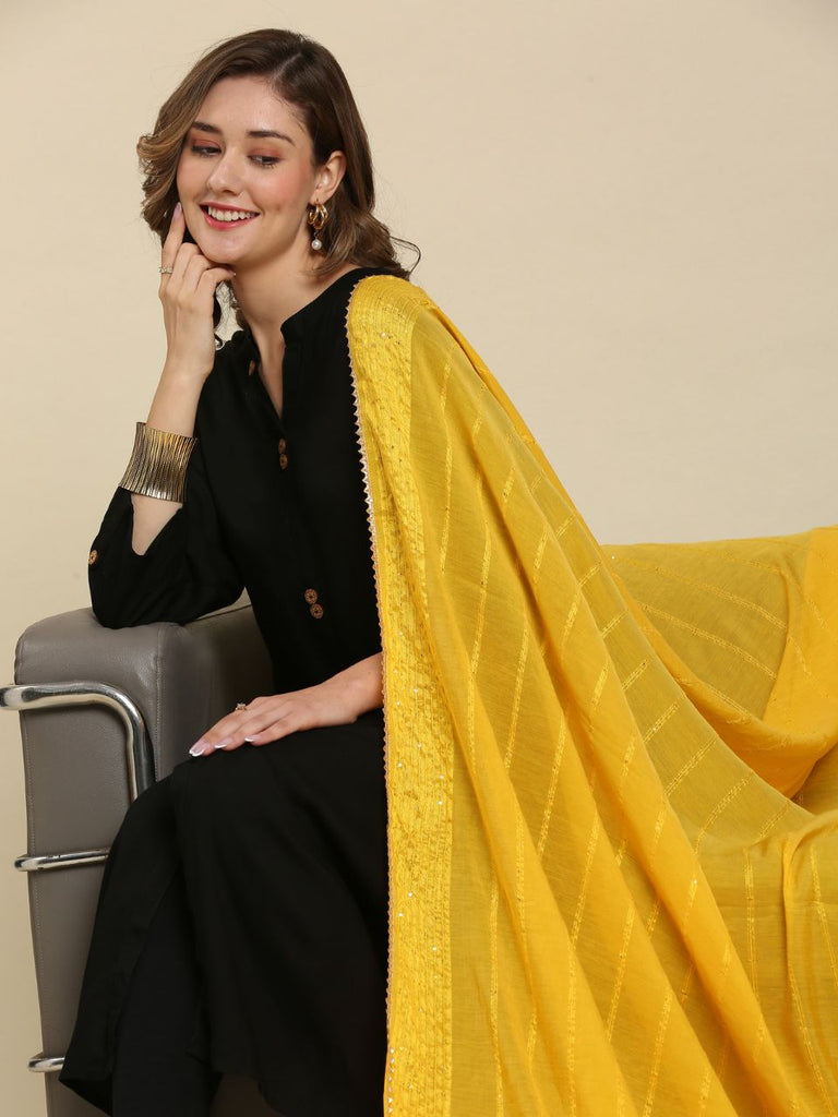 Yellow Cotton Chanderi Dupatta with Sequins Weaving  Dupatta Bazaar