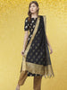 Black Cotton Silk Dupatta with Gold Border.