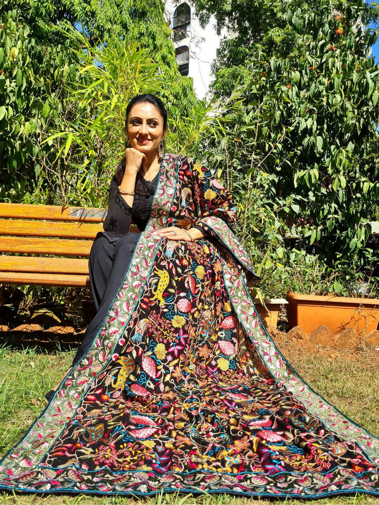 All Over Embroidered Black & Multi Georgette dupatta