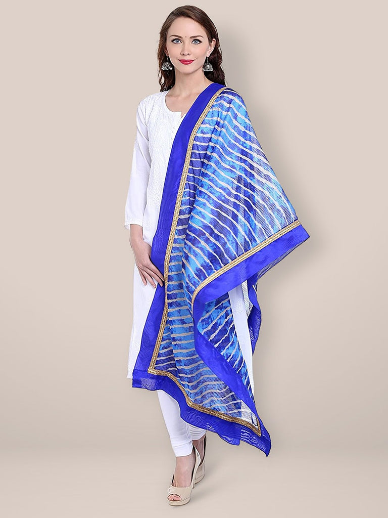 Blue Leheria Kota Doria Dupatta freeshipping - Dupatta Bazaar