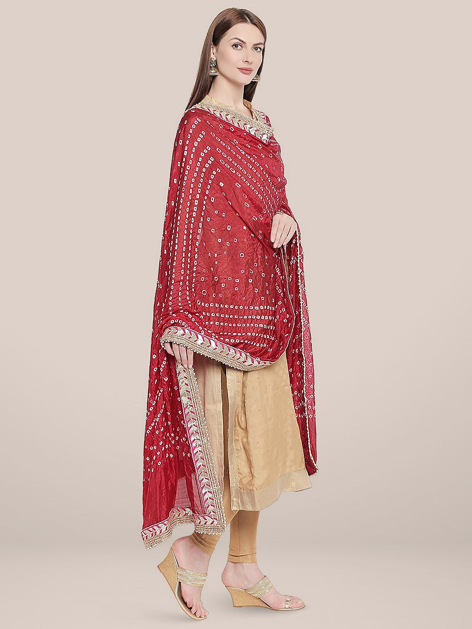 Maroon Gotta Work Silk Dupatta main image 0