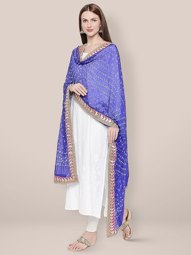 Blue Bandhini Silk dupatta with Gotta Patti Border. freeshipping - Dupatta Bazaar