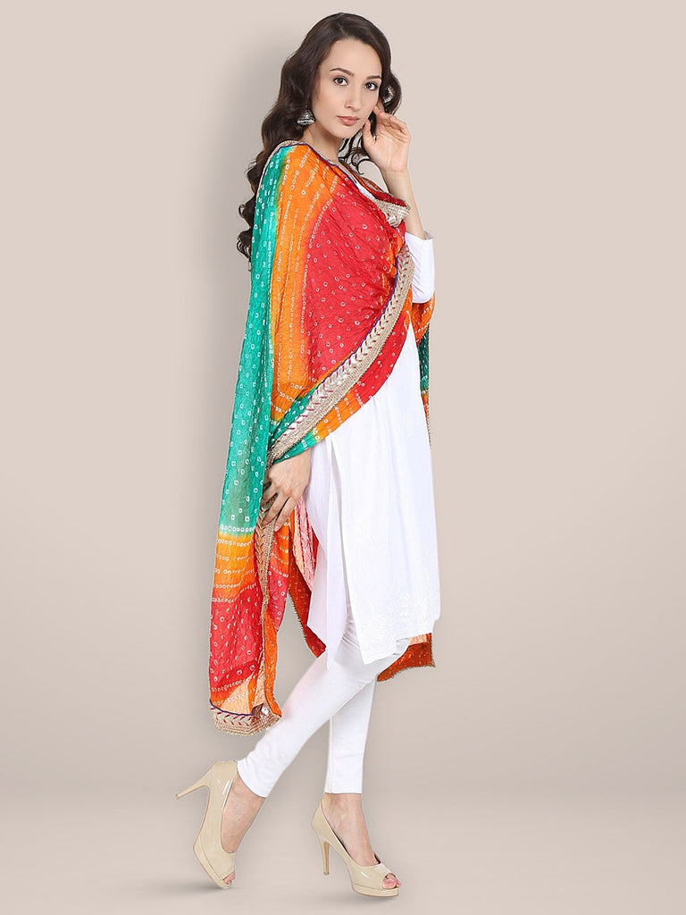 Multicolour  Bandhini Silk Dupatta freeshipping - Dupatta Bazaar