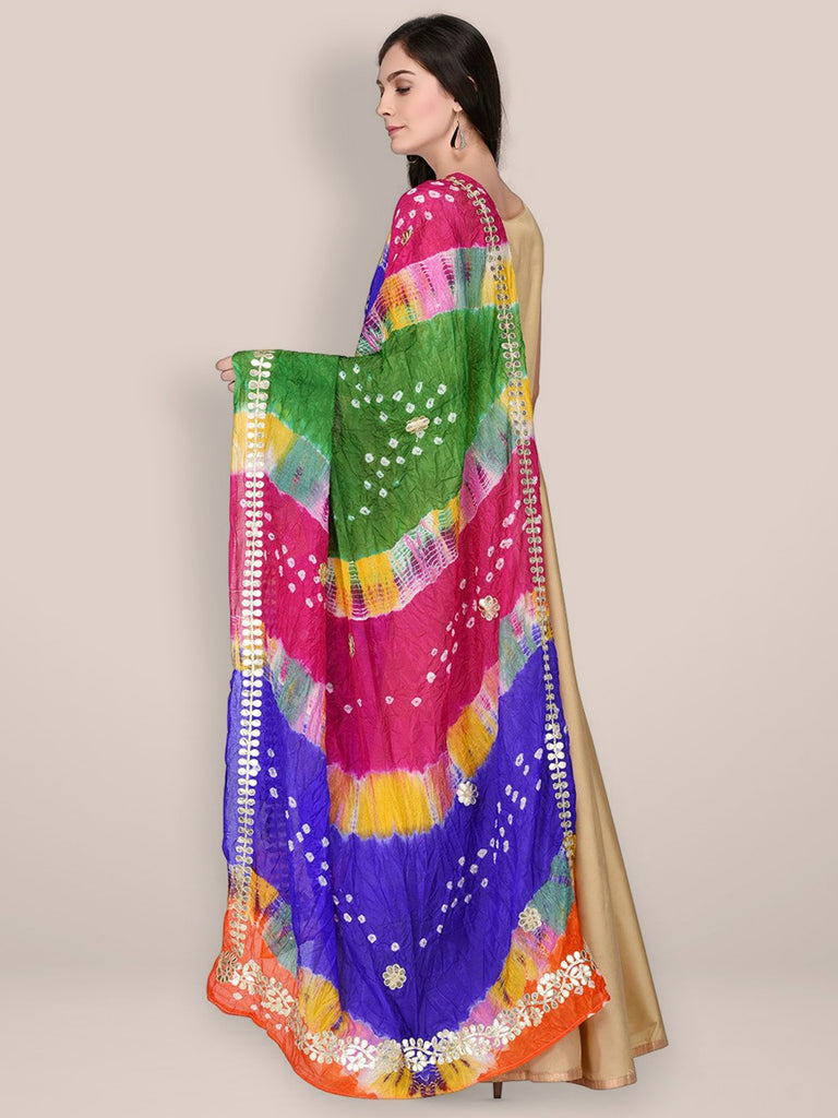 Multicoloured  Bandhani Silk dupatta freeshipping - Dupatta Bazaar