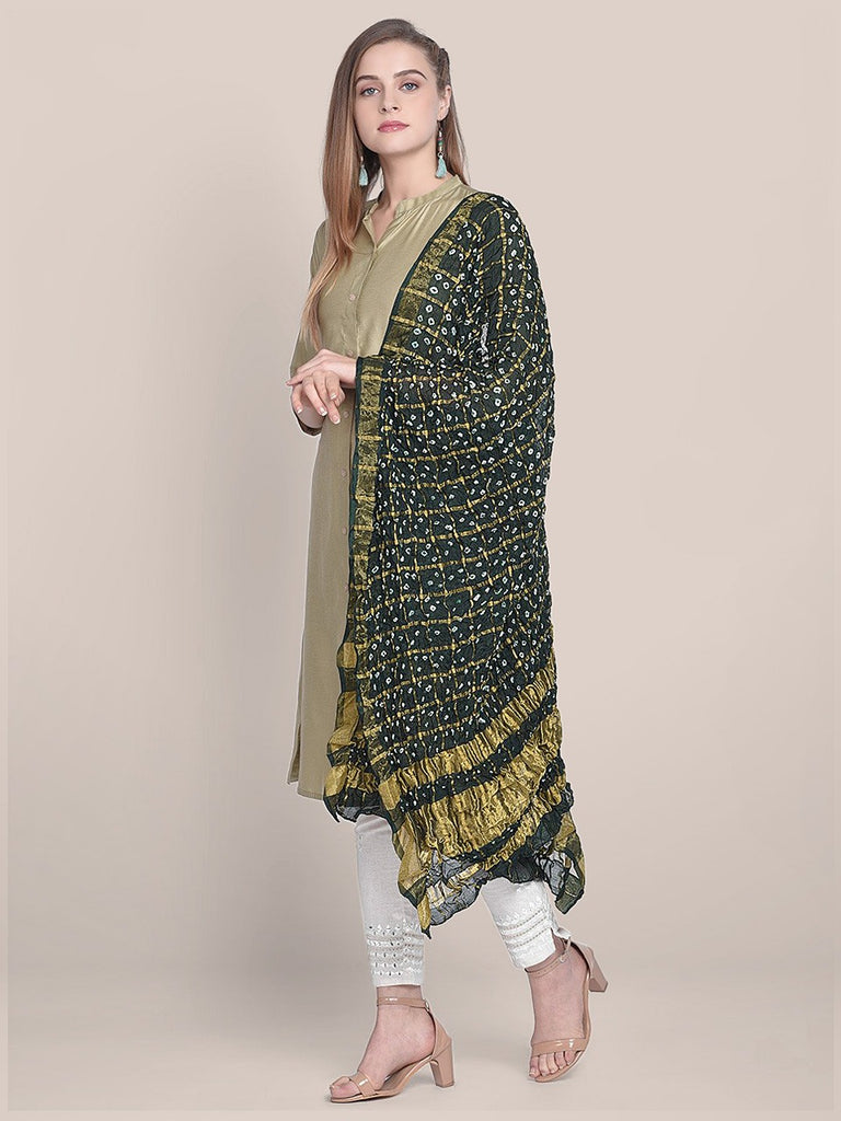 Green  & Gold Bandhini Silk Dupatta freeshipping - Dupatta Bazaar
