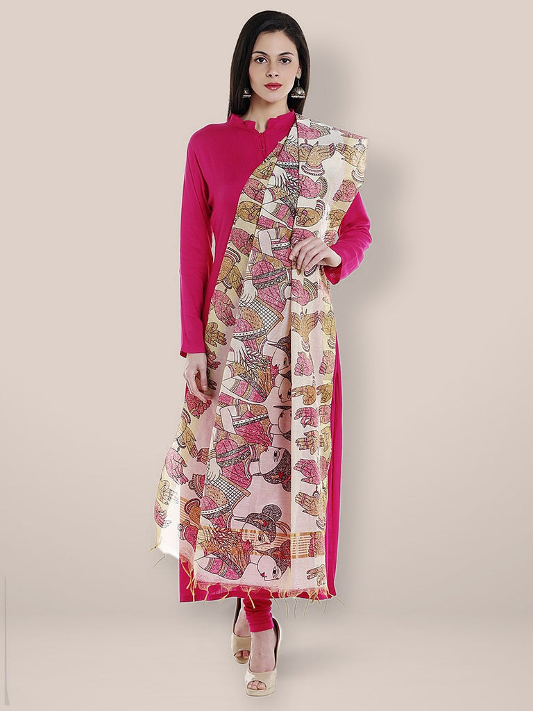 Pink  Cotton Silk Printed Dupatta freeshipping - Dupatta Bazaar