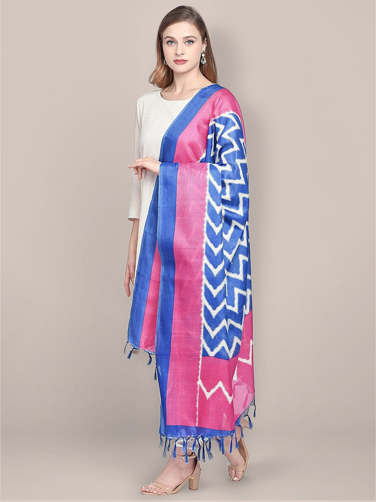 Printed Blue & Pink Art Silk Dupatta freeshipping - Dupatta Bazaar