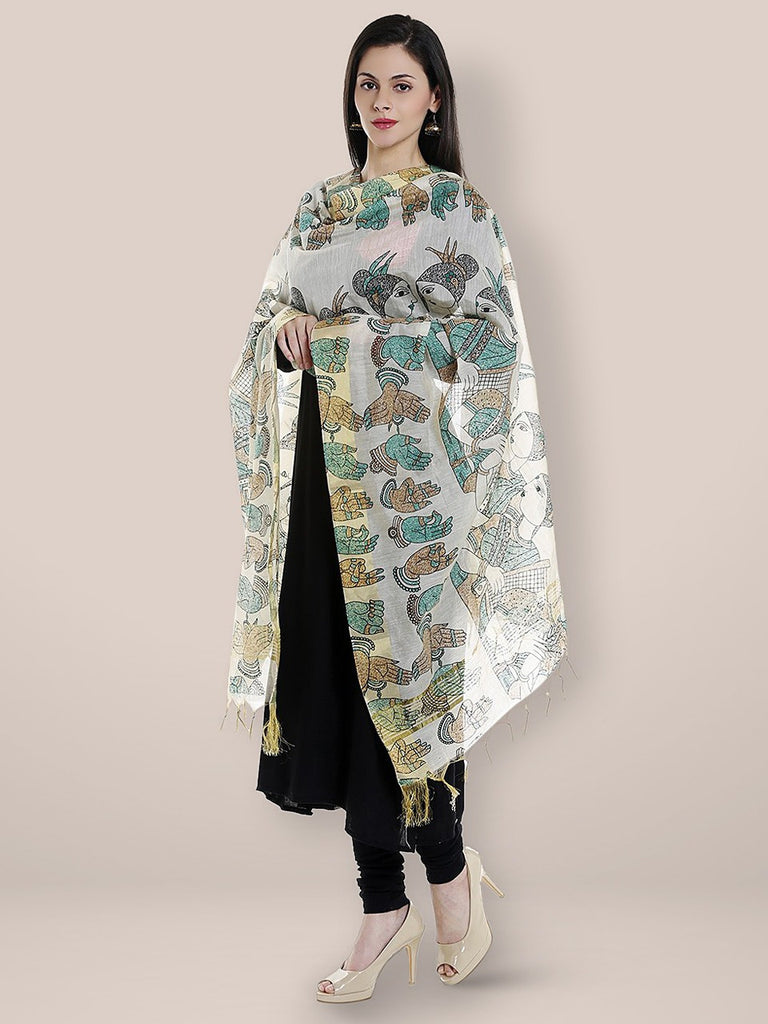 Green Cotton Silk Printed Dupatta freeshipping - Dupatta Bazaar