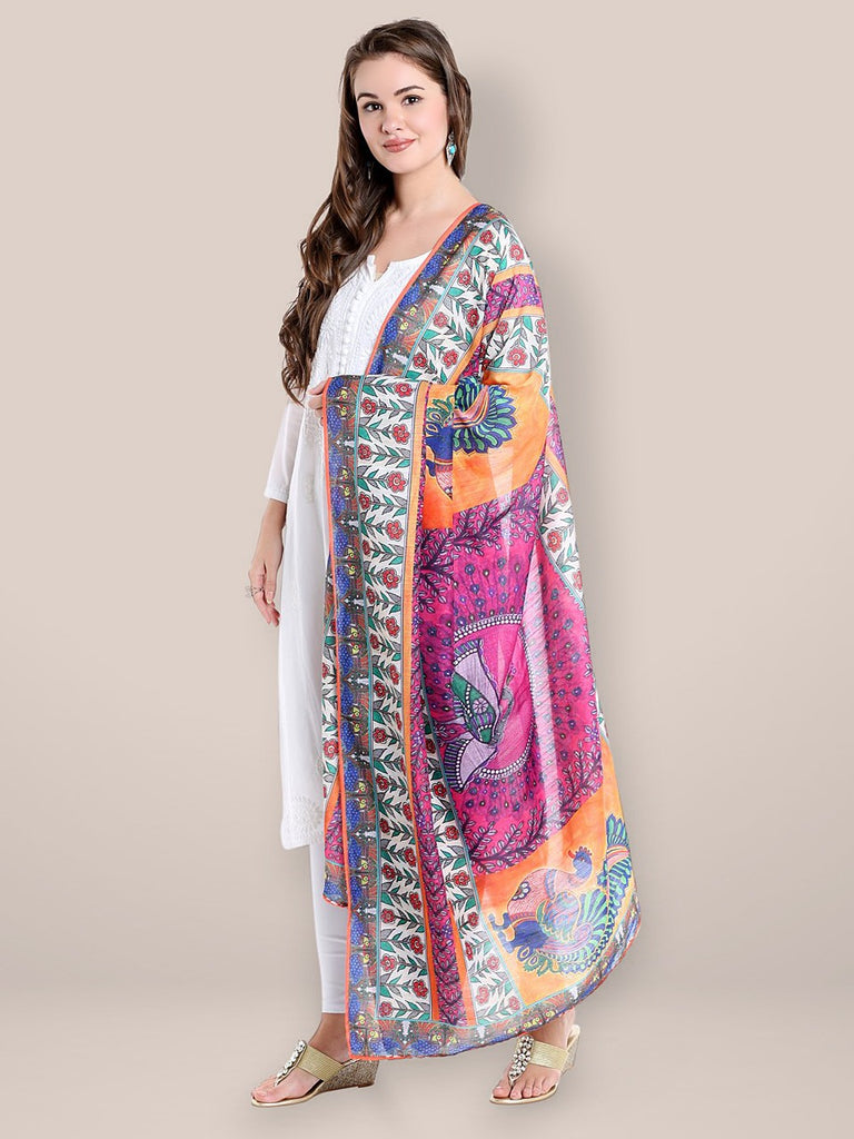 Multicoloured Digitally Printed Cotton Satin Dupatta freeshipping - Dupatta Bazaar