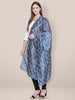 Indigo Printed Art Silk Dupatta with lace freeshipping - Dupatta Bazaar