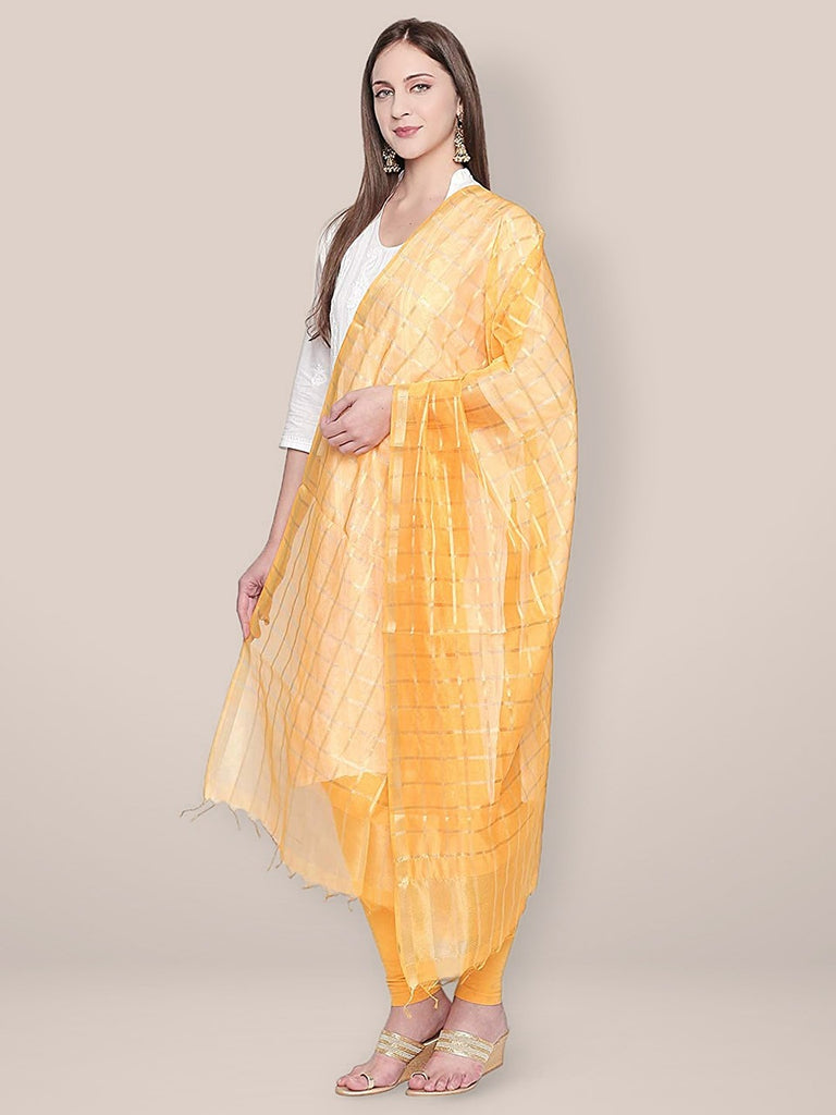 Yellow and Gold Blended Silk Dupatta. freeshipping - Dupatta Bazaar