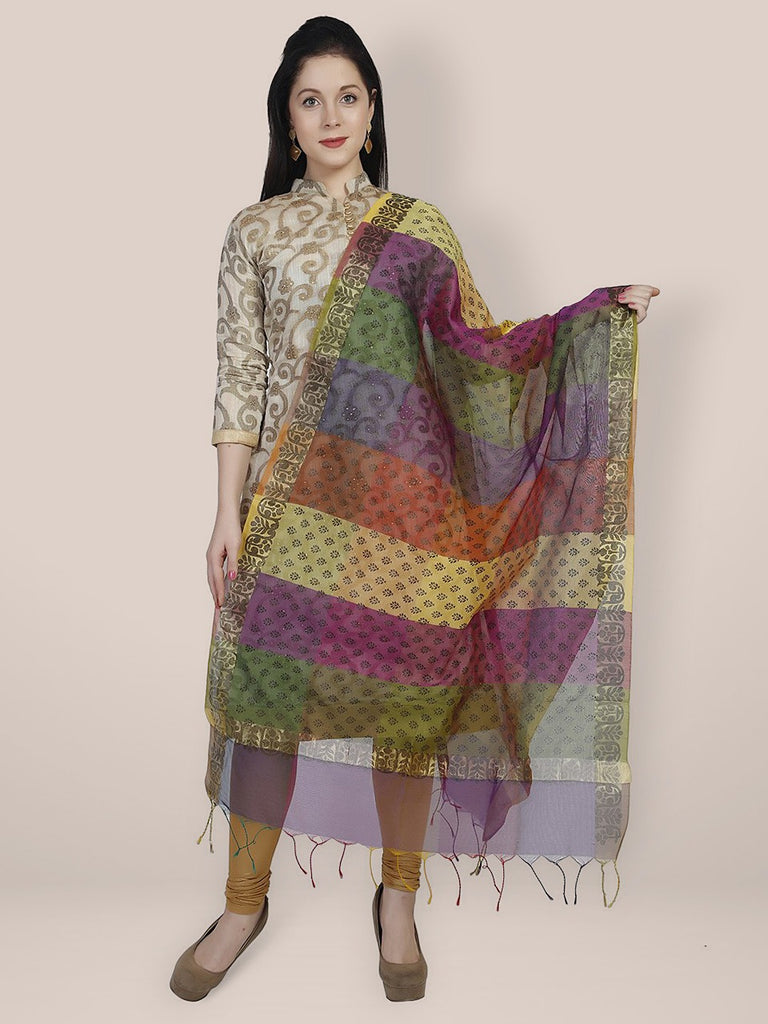 Multicoloured Cotton Silk Printed Dupatta freeshipping - Dupatta Bazaar