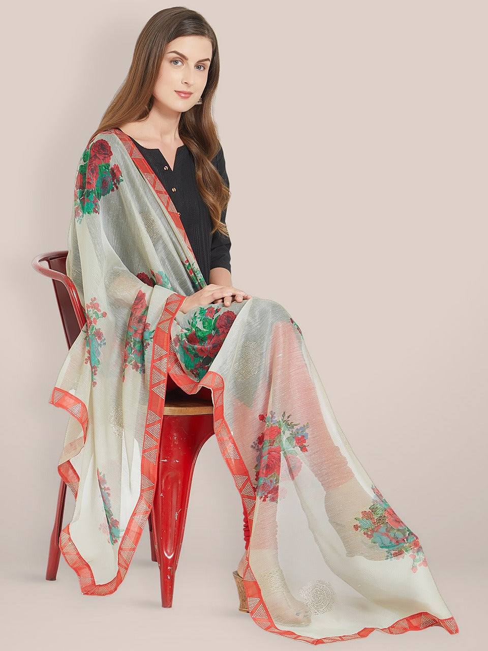 Fawn Embellished Silk Blend Dupatta