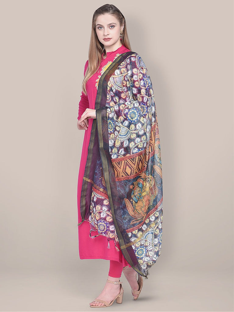 Blue Cotton Silk Digitally Printed Dupatta freeshipping - Dupatta Bazaar