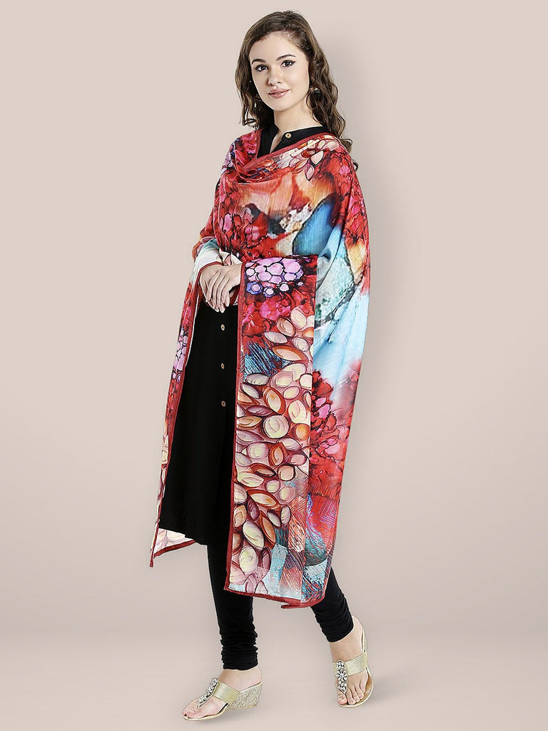 Multicoloured Digitally Printed Cotton Satin Dupatta freeshipping - Dupatta Bazaar