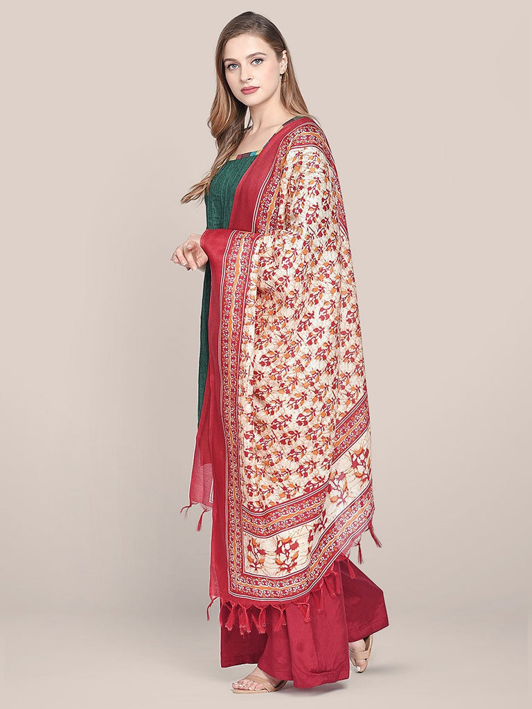 Printed Red & Cream Art Silk Dupatta freeshipping - Dupatta Bazaar