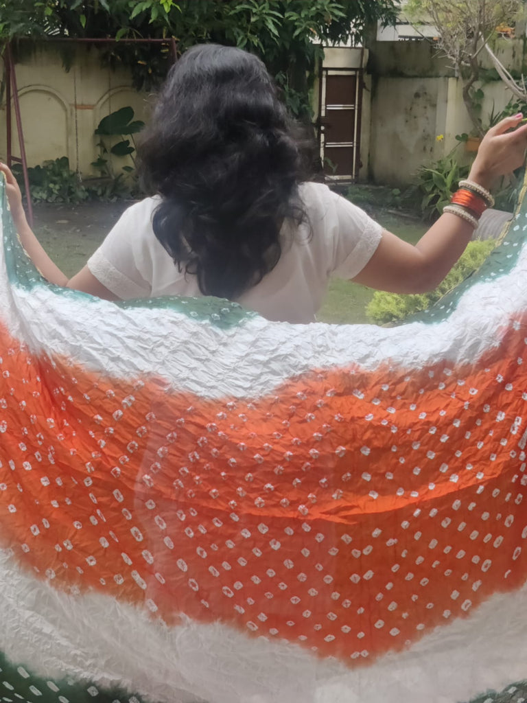 YOZLY Tiranga Dupatta In Seta Di Cotone Per Donna/Ragazza - Chunni Tricolore 2,25 Metri Per Festa Dell'Indipendenza E Della Repubblica