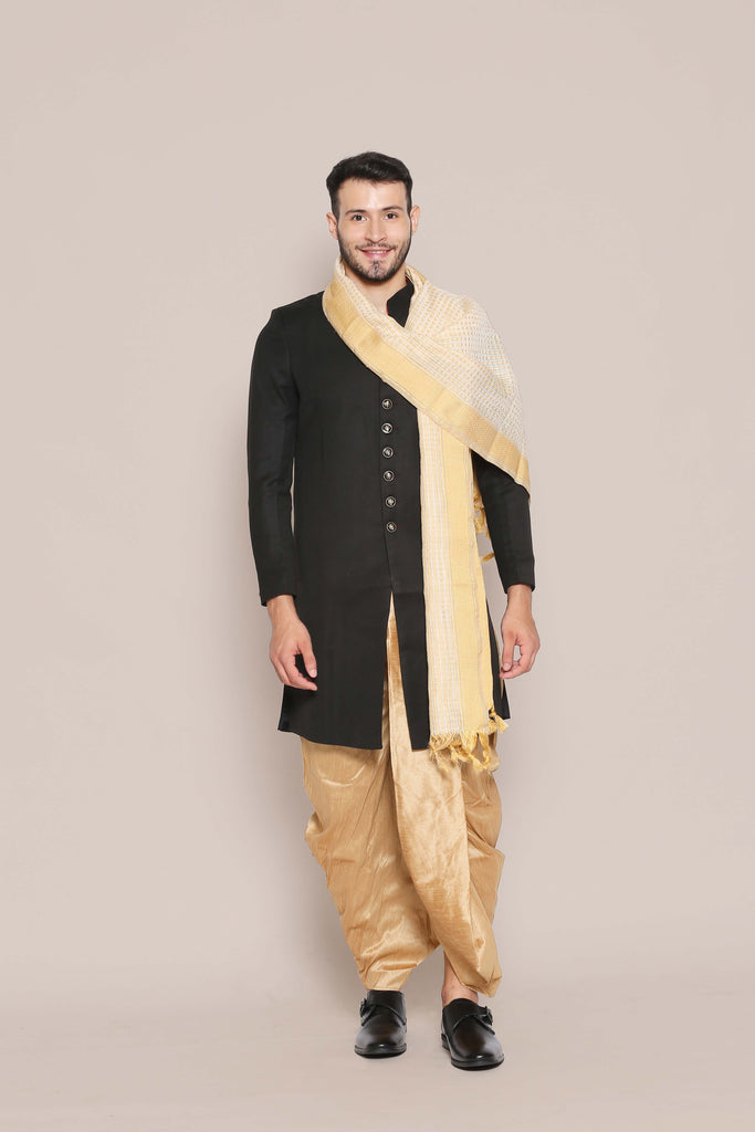 Men's Beige Woven Cotton Chanderi Dupatta. freeshipping - Dupatta Bazaar