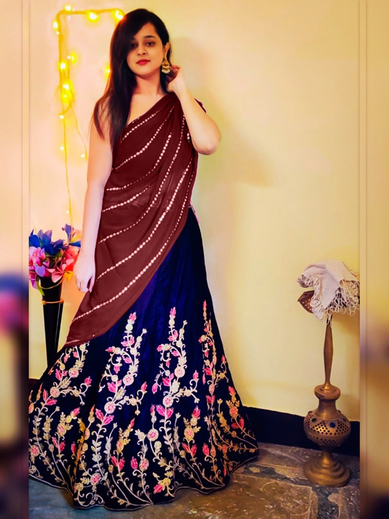 Maroon Chiffon Dupatta with Gotta Patti Work. freeshipping - Dupatta Bazaar